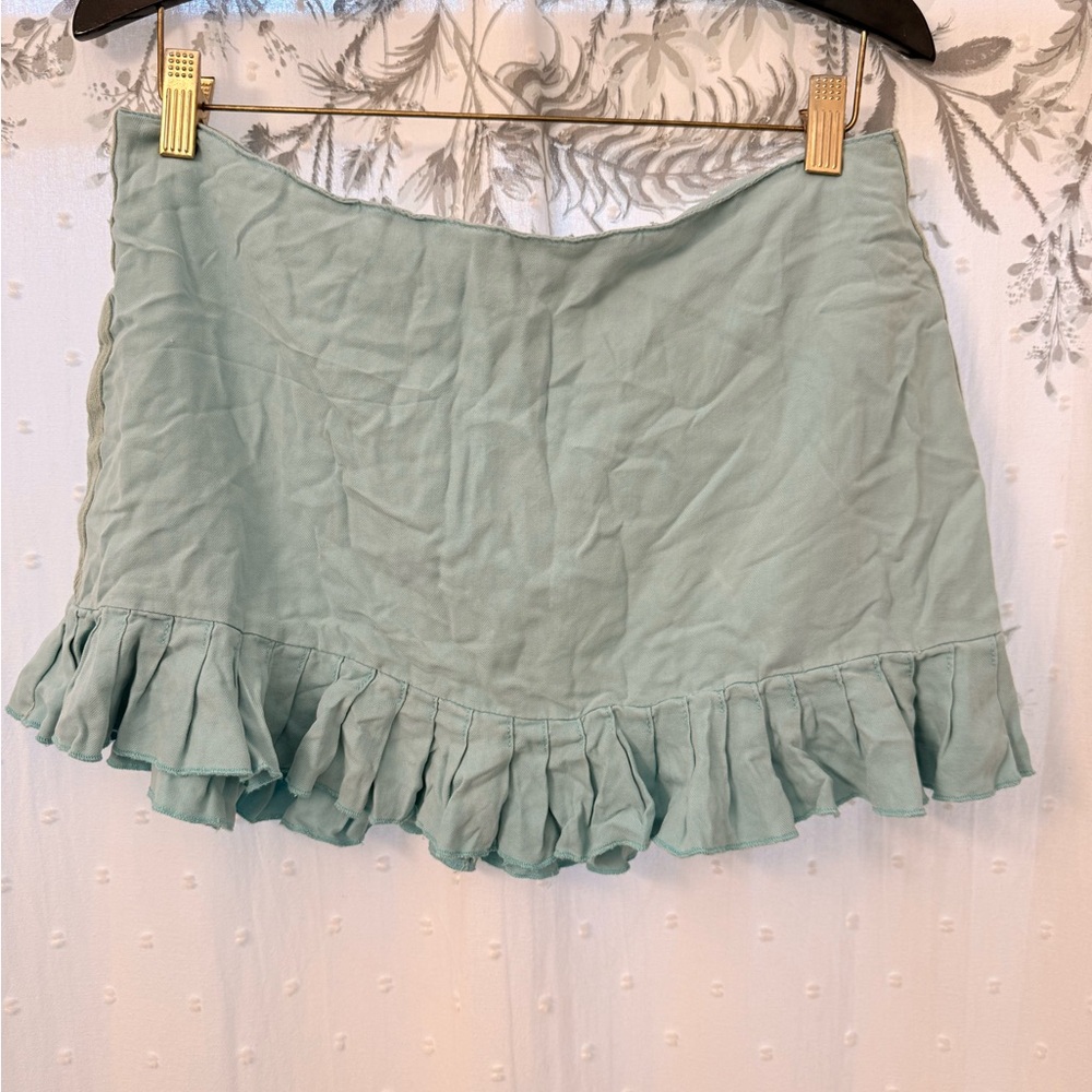 Da-Nang Light Green Ruffle Mini Skirt